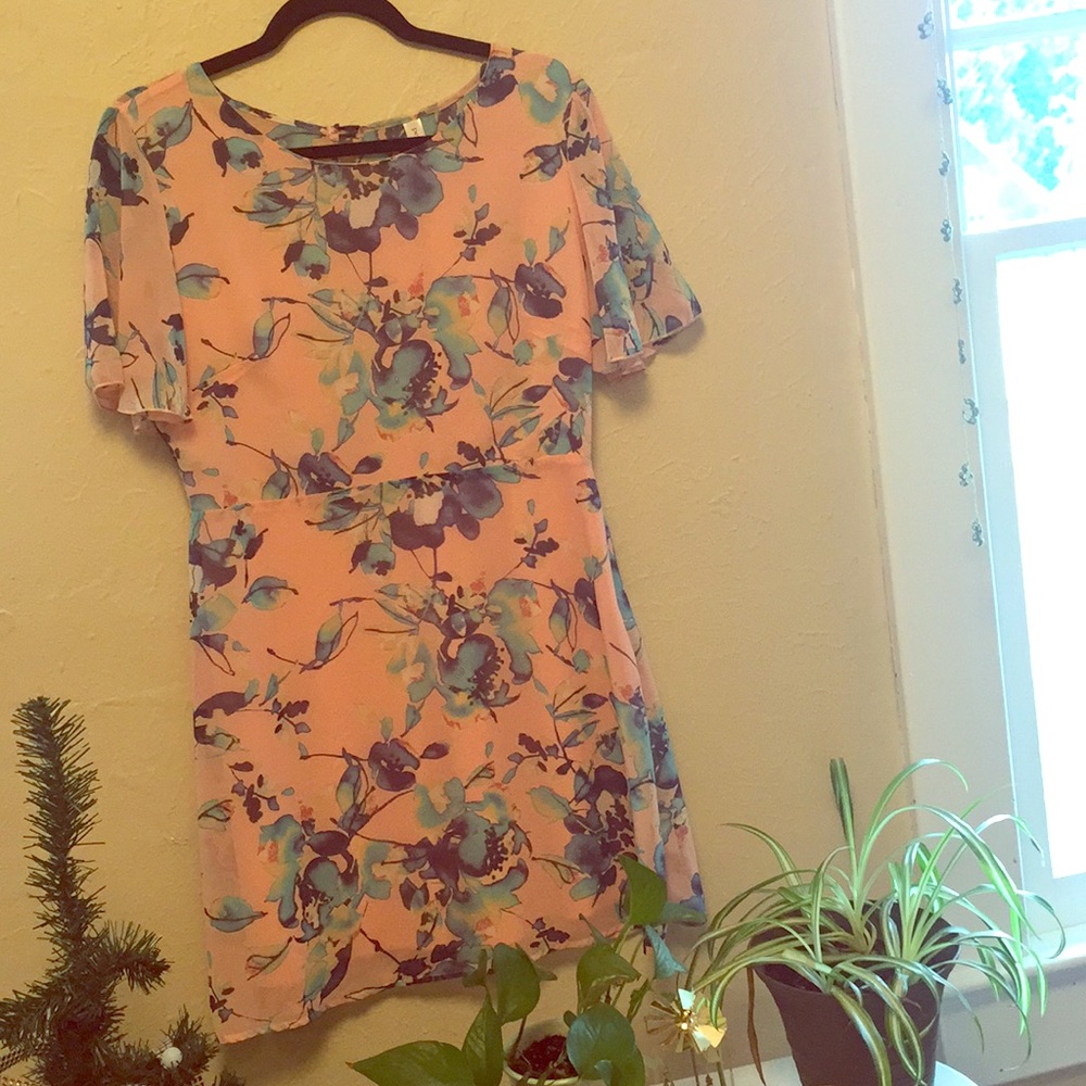 Pink floral chiffon dress